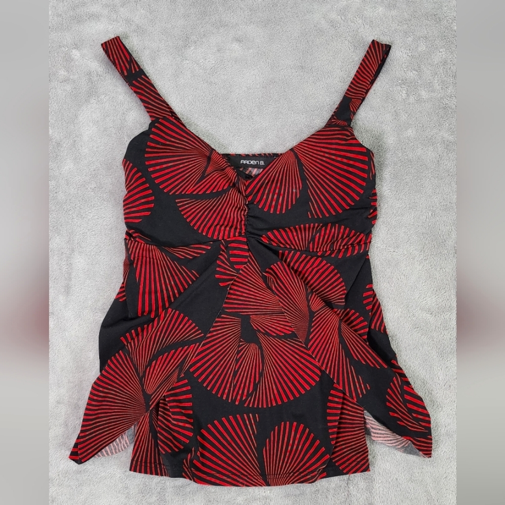 Arden B Women's Tank Top Size Small Red & Black Side Flaps Cinched Chest Vertigo